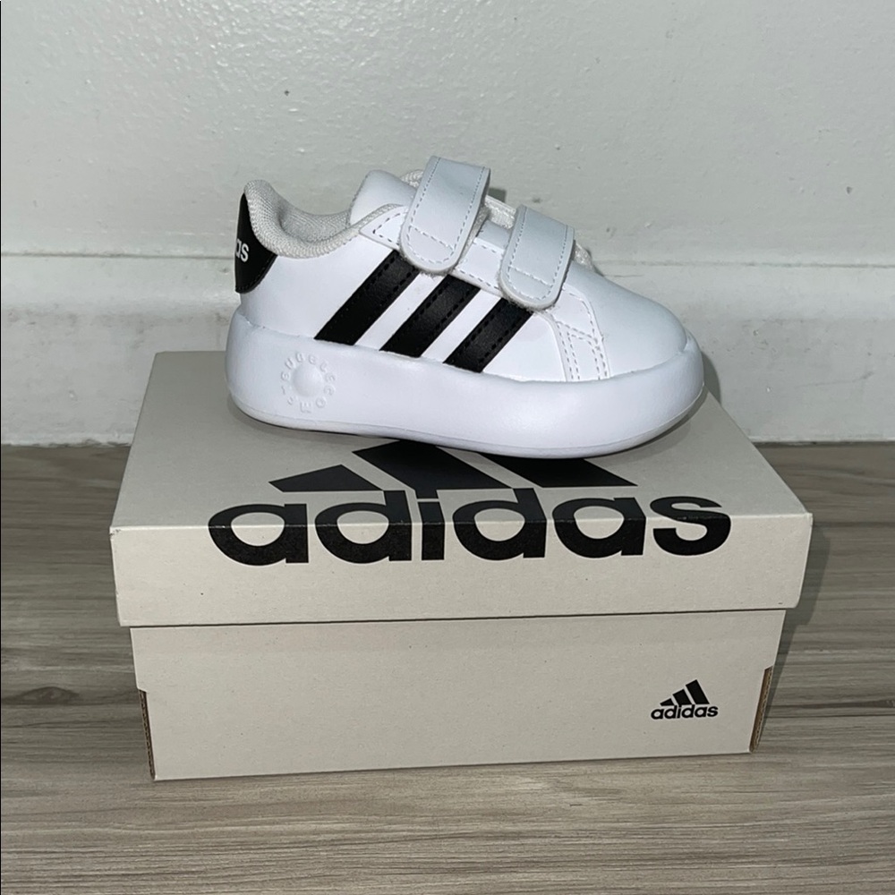 Adidas White and Black Sneakers with Velcro Straps